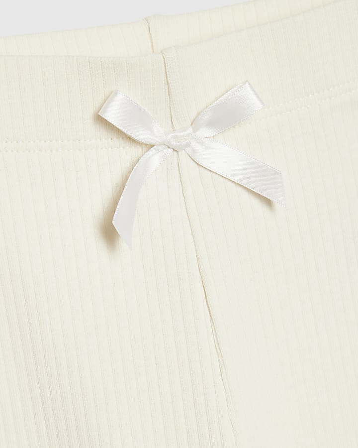 Mini Girls Cream Rib Peplum Top Set
