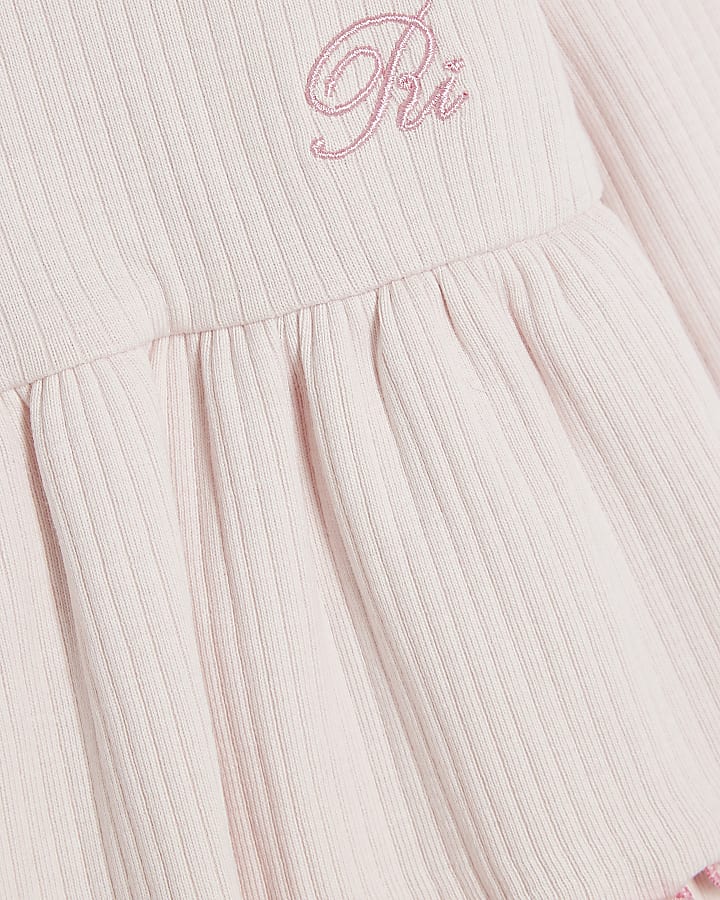 Mini Girls Pink Rib Peplum Top Set