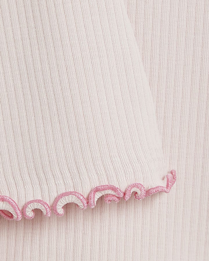 Mini Girls Pink Rib Peplum Top Set