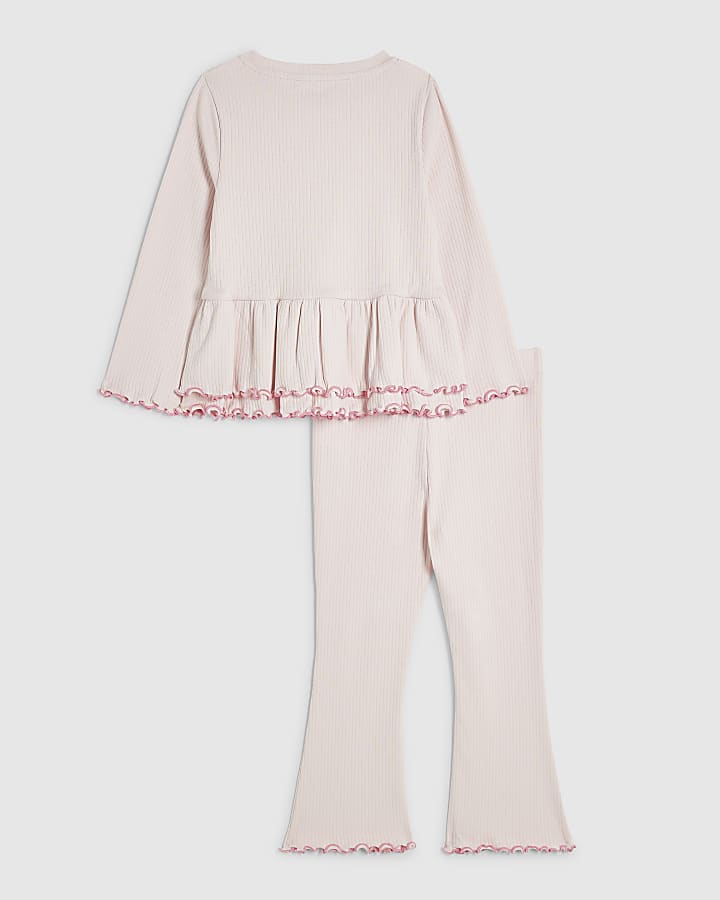 Mini Girls Pink Rib Peplum Top Set