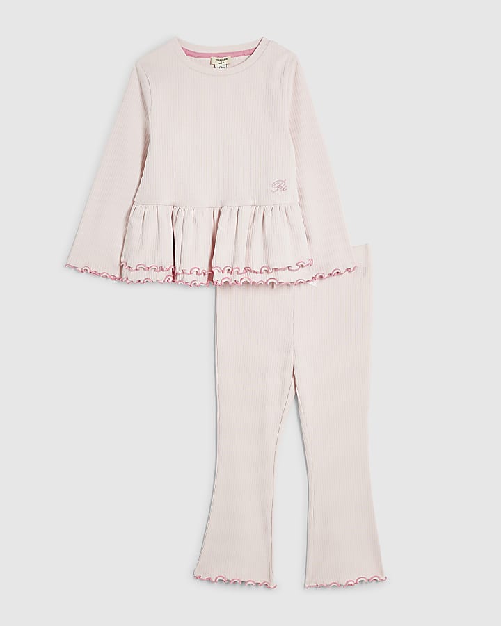Mini Girls Pink Rib Peplum Top Set