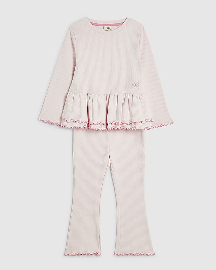 Mini Girls Pink Rib Peplum Top Set