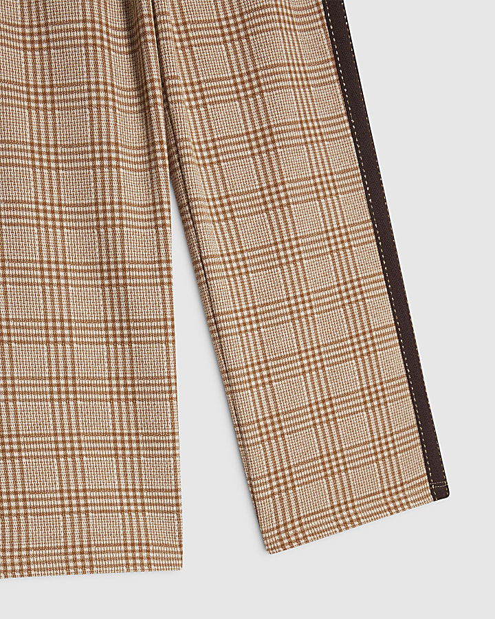 Girls Brown Check Tape Wide Leg Trousers