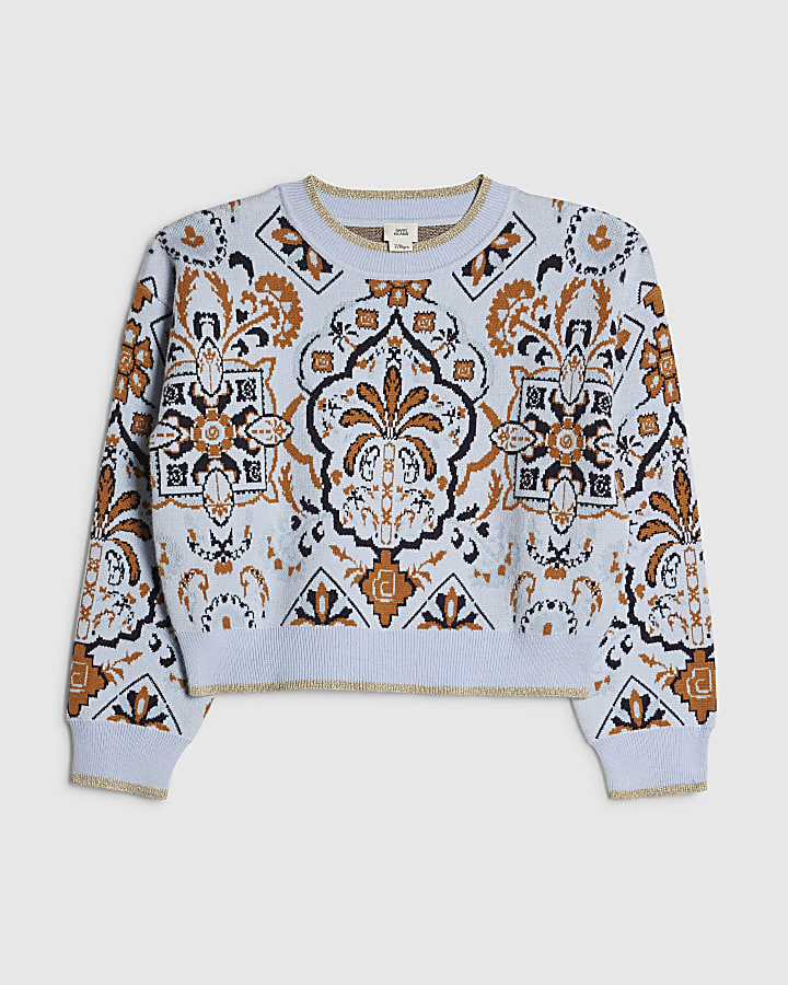 Girls Blue Tapestry Jumper