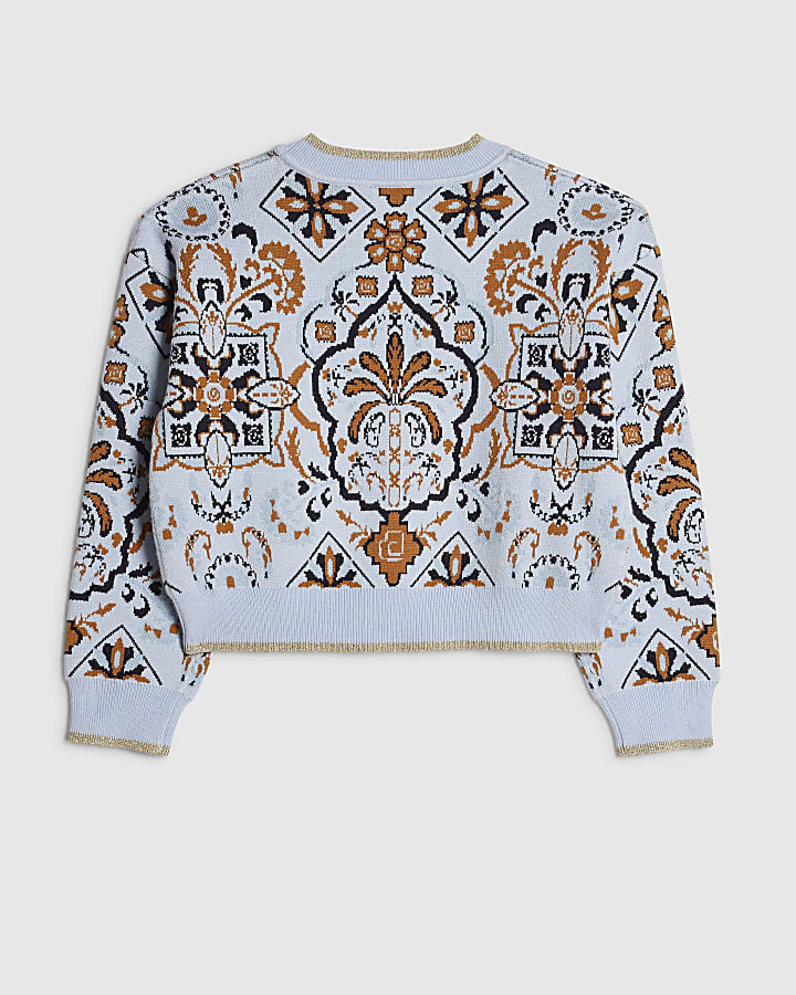 Girls Blue Tapestry Jumper
