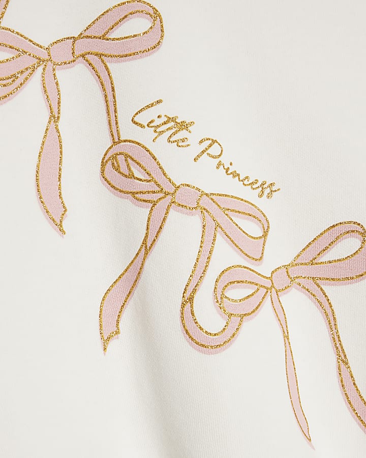 Mini Girls Cream Trailing Bow Sweatshirt