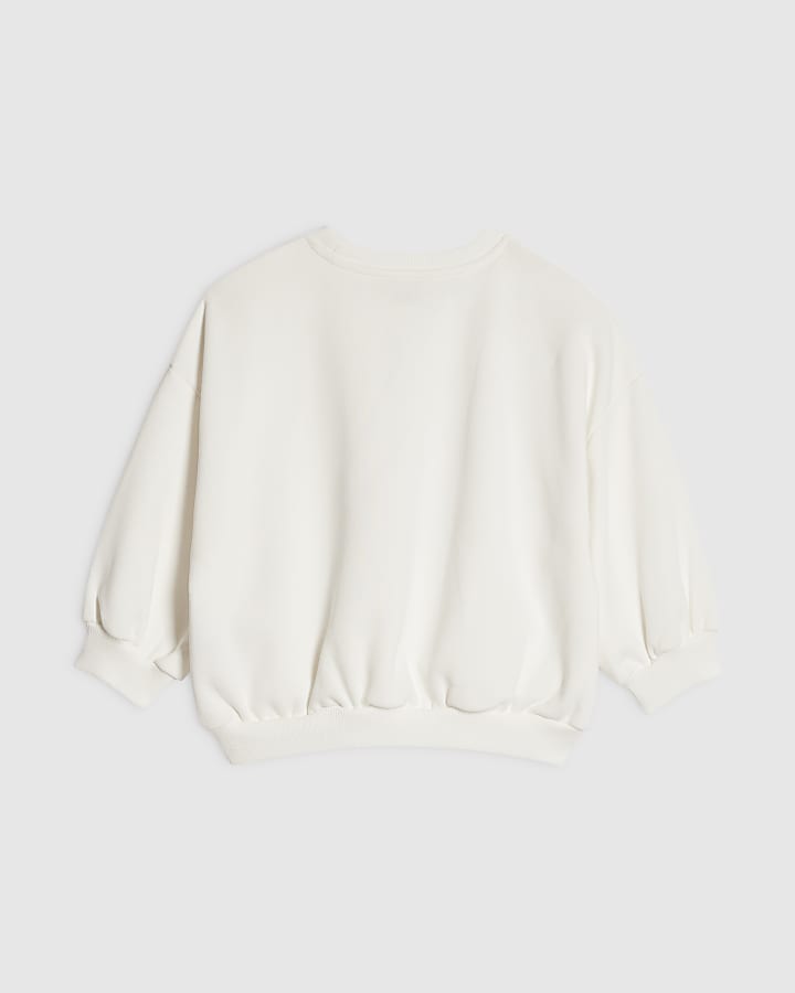 Mini Girls Cream Trailing Bow Sweatshirt