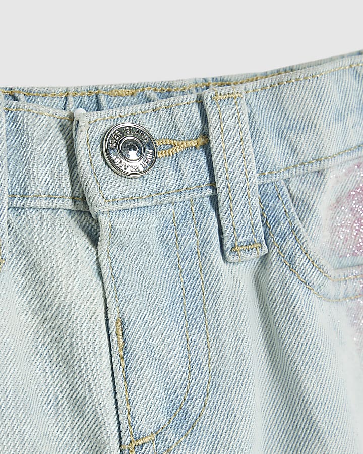 Mini Girls Blue Glitter Side Wide Leg Jeans