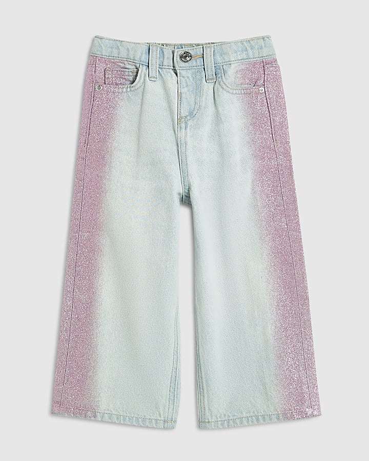Mini Girls Blue Glitter Side Wide Leg Jeans