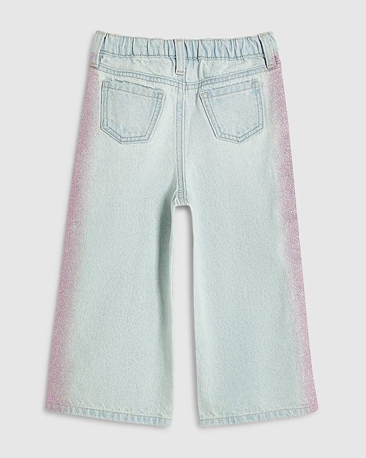 Mini Girls Blue Glitter Side Wide Leg Jeans