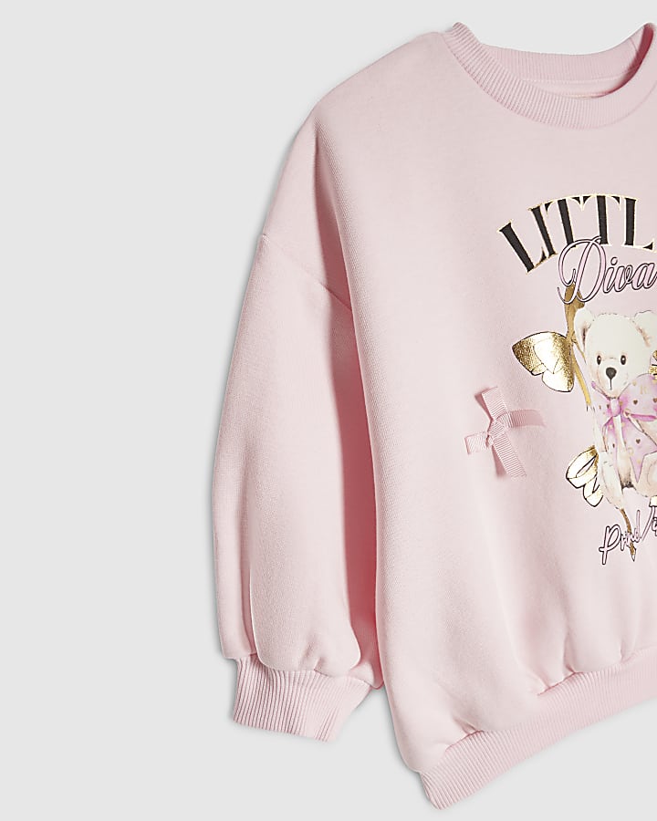Mini Girls Pink Little Diva Bear Sweatshirt