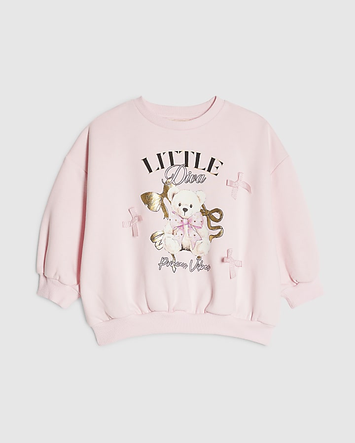 Mini Girls Pink Little Diva Bear Sweatshirt