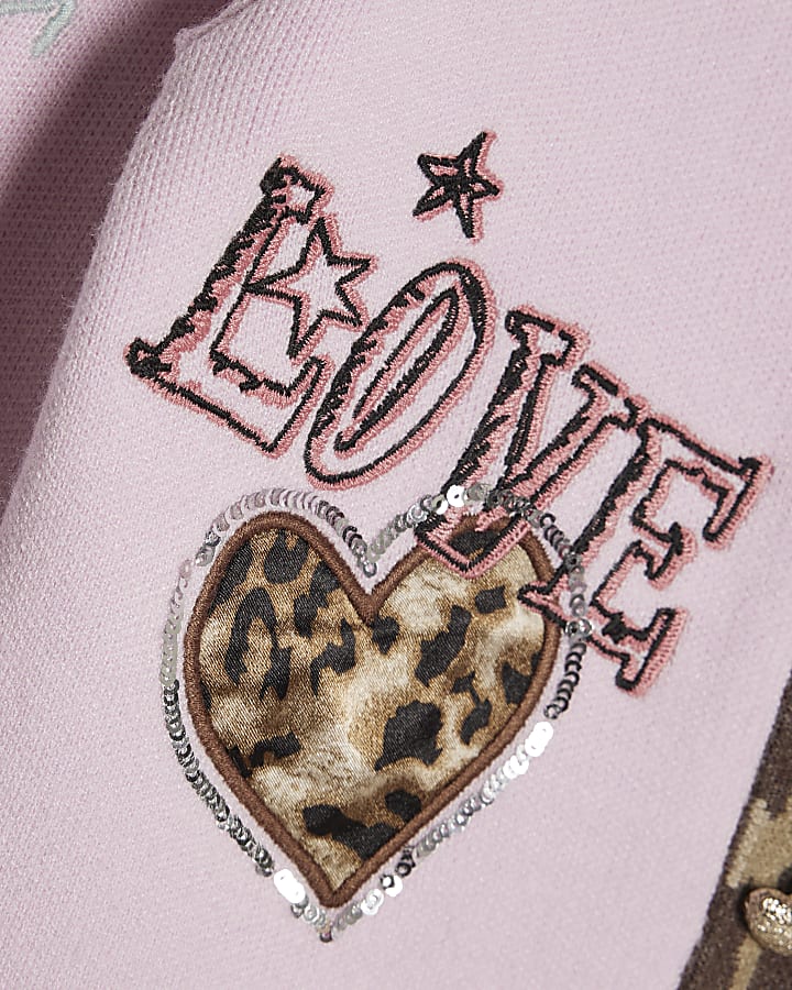Mini Girls Pink Leopard Placket Cardigan