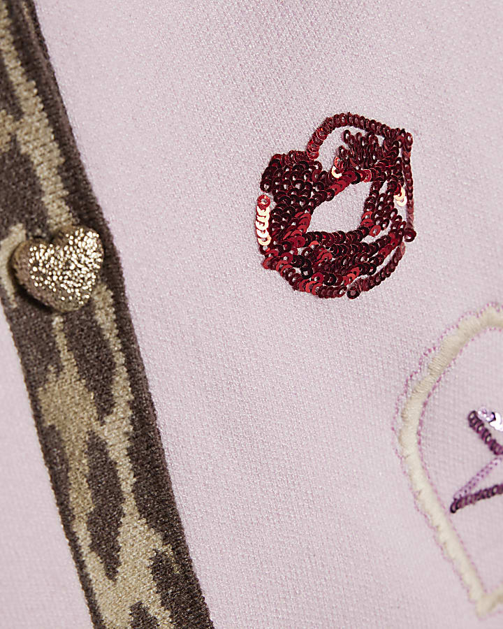 Girls Pink Leopard Placket Cardigan