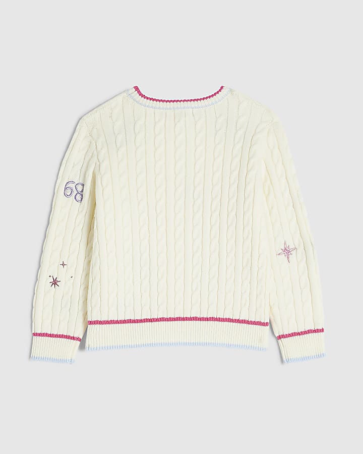 Mini Girls Cream Knit Doodle Jumper