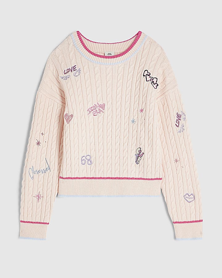 Girls Pink Knit Doodle Jumper
