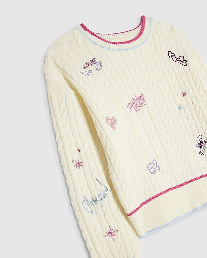 Girls Cream Knit Doodle Jumper