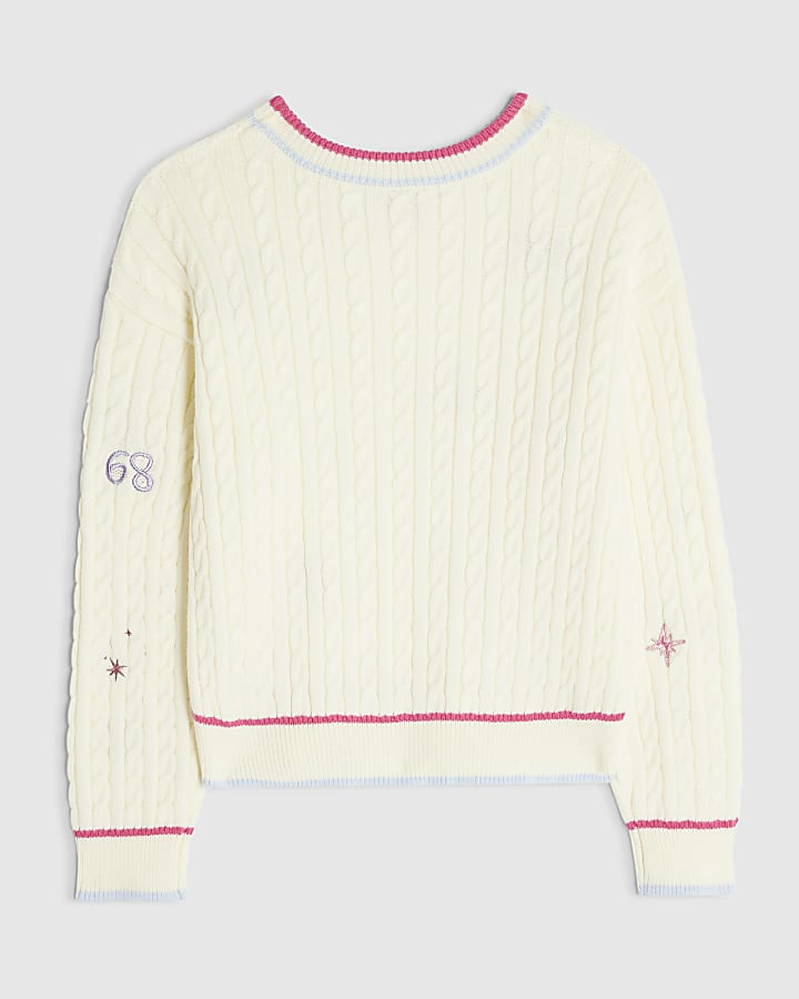 Girls Cream Knit Doodle Jumper