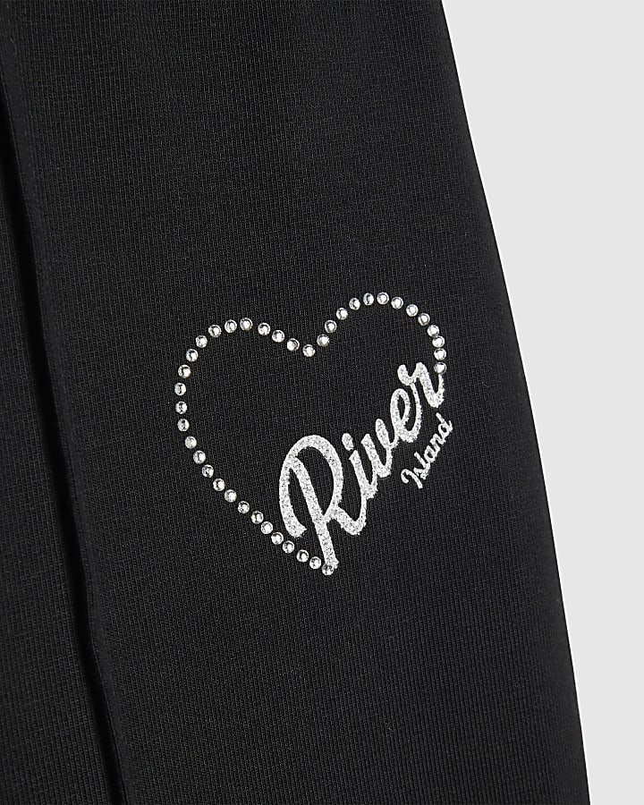 Girls Black Zip RI Heart Hoodie Set