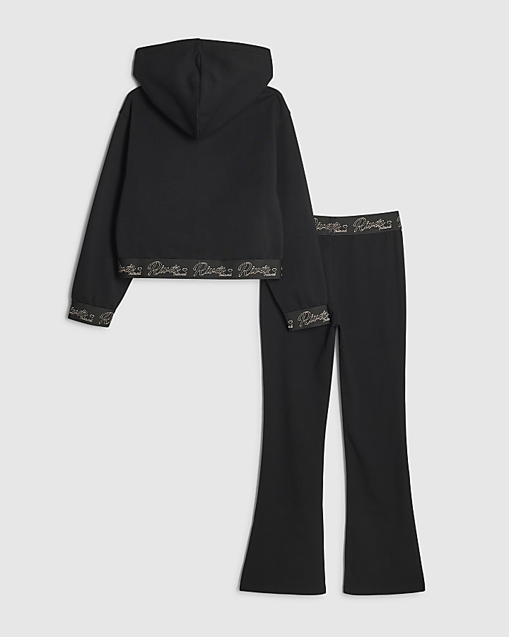 Girls Black Zip RI Heart Hoodie Set