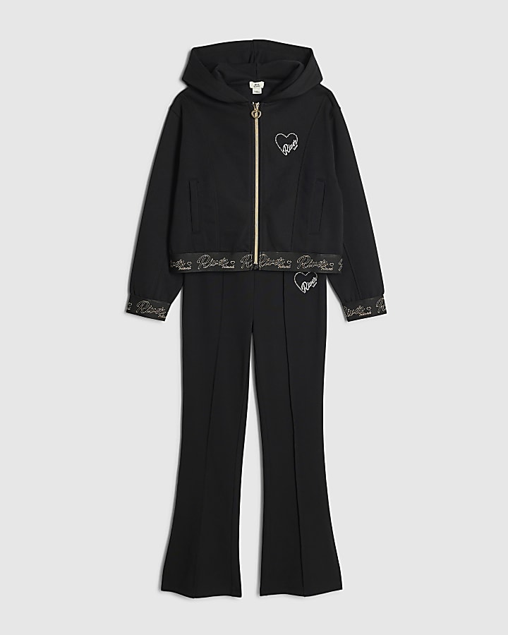 Girls Black Zip RI Heart Hoodie Set