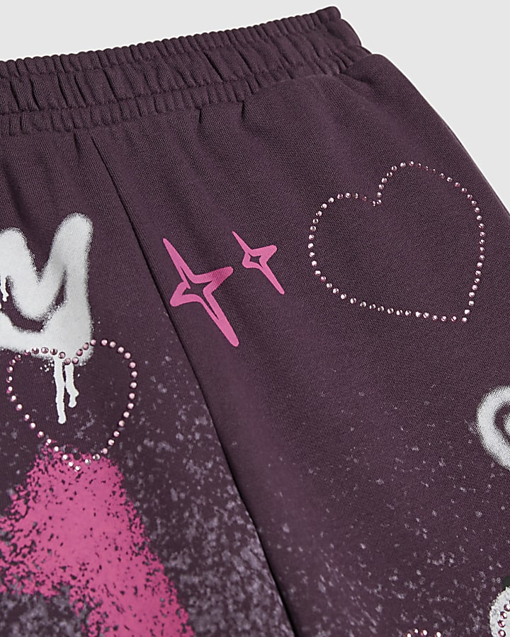 Girls Purple Graffiti Wide Leg Joggers