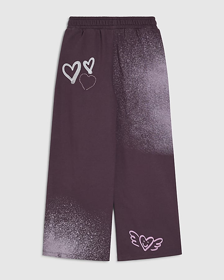 Girls Purple Graffiti Wide Leg Joggers