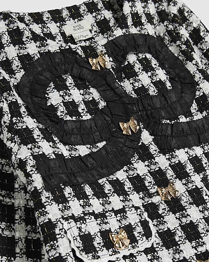 Mini Girls Black Boucle Heart Jacket Set