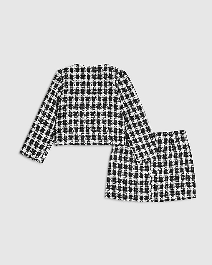 Mini Girls Black Boucle Heart Jacket Set