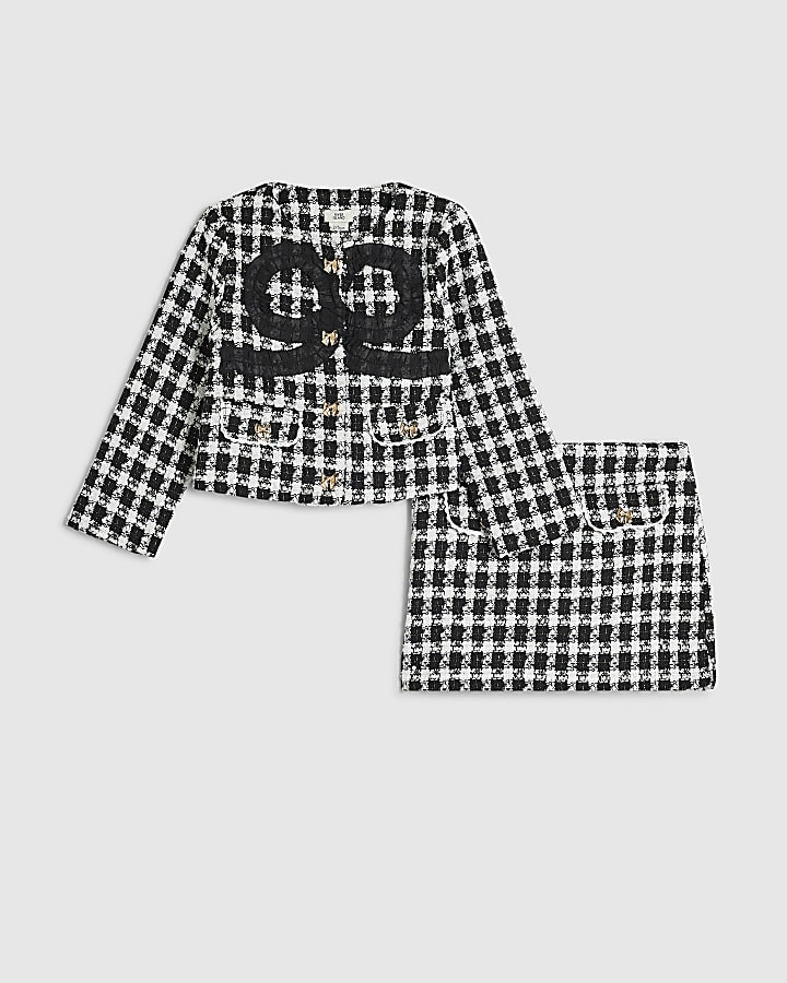 Mini Girls Black Boucle Heart Jacket Set