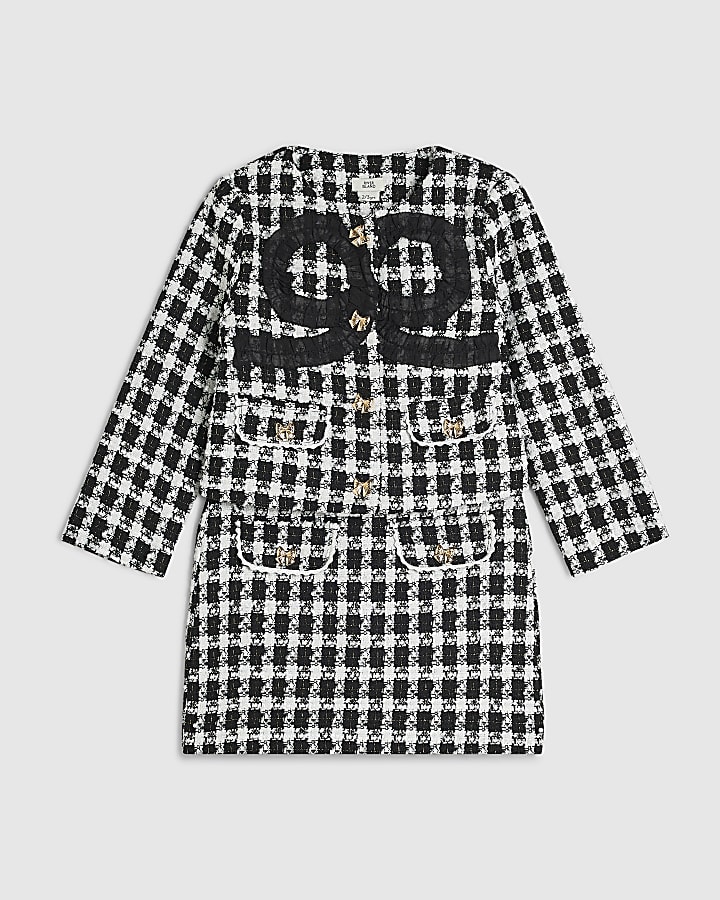 Mini Girls Black Boucle Heart Jacket Set