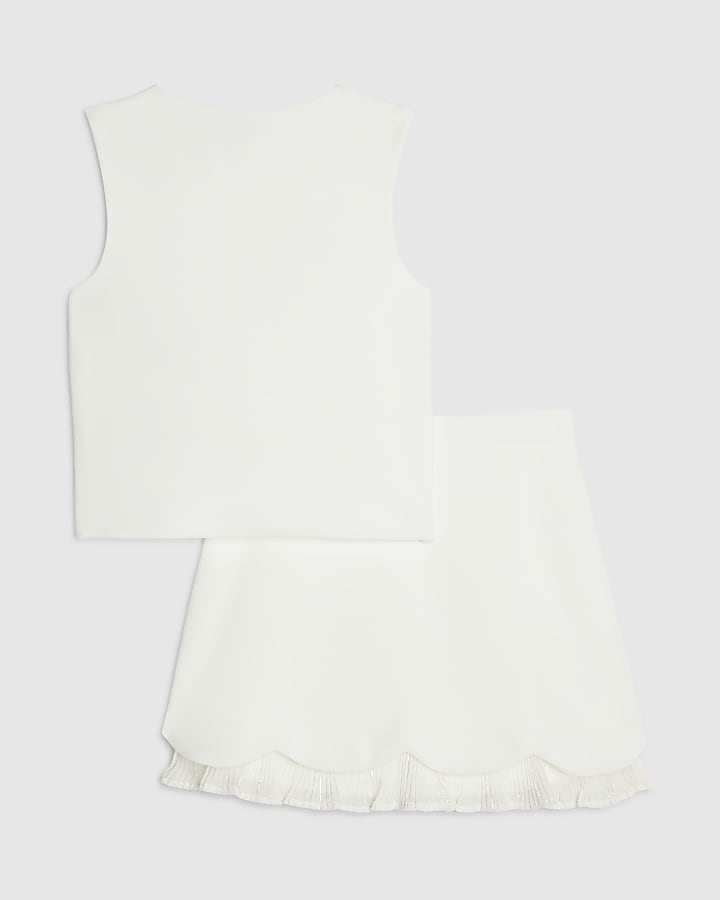 Girls Cream Premium Plisse Top Set