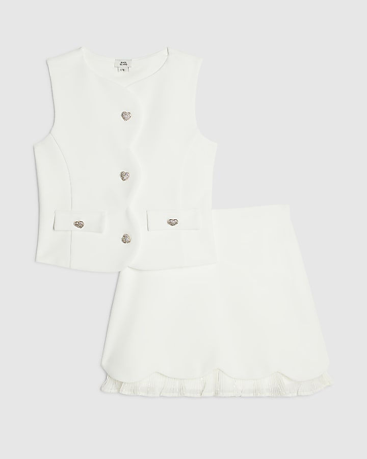 Girls Cream Premium Plisse Top Set