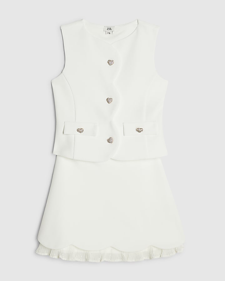 Girls Cream Premium Plisse Top Set