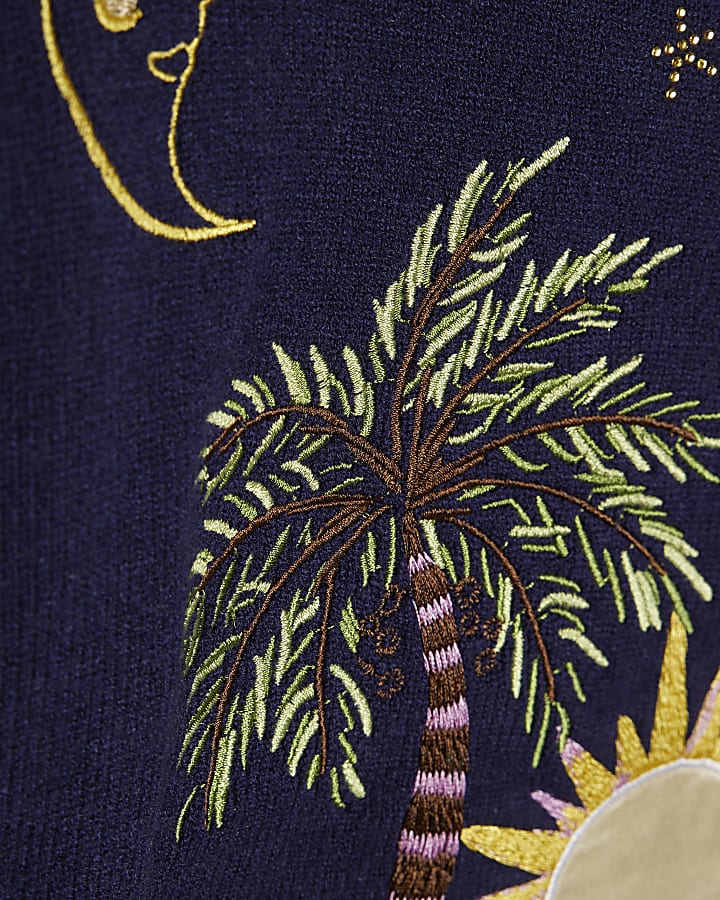 Girls Navy Palm Tree Jumper