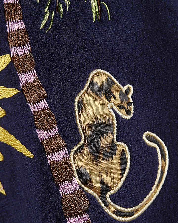 Girls Navy Palm Tree Jumper