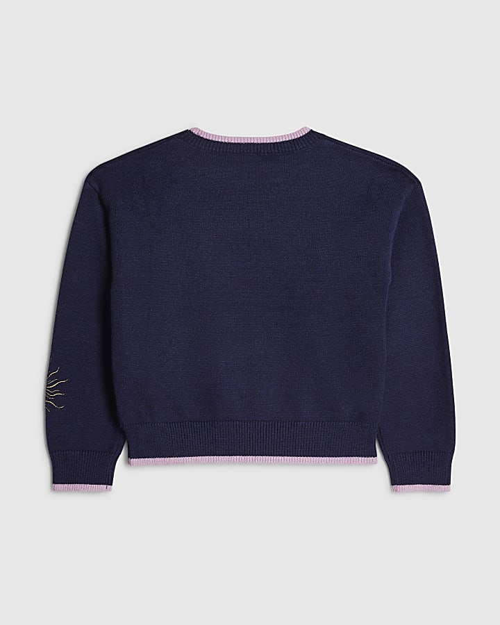 Girls Navy Palm Tree Jumper