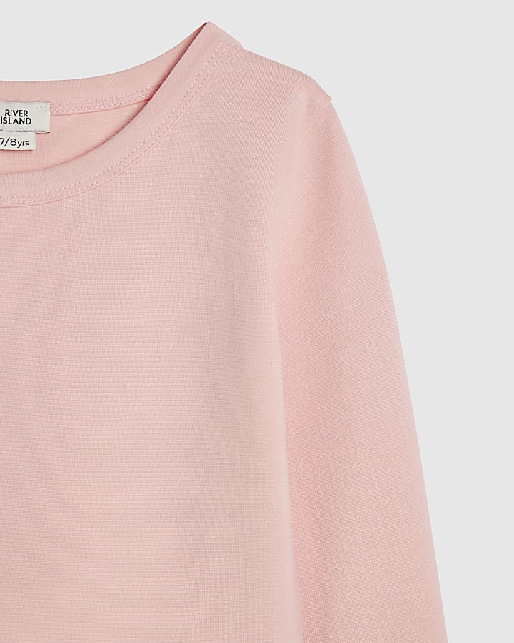 Girls Pink Long Sleeve Faux Fur Cuff Top