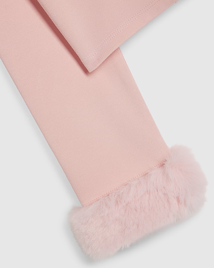 Girls Pink Long Sleeve Faux Fur Cuff Top