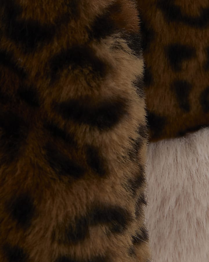 Mini Girls Brown Faux Fur Leopard Print Coat