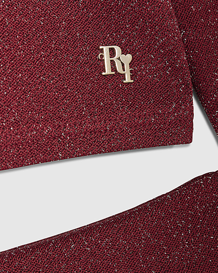 Girls Burgundy Glitter Flared Trousers Set