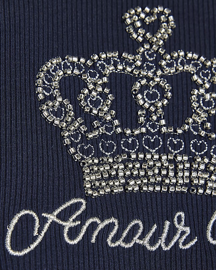 Girls Blue Crown Embellished T-Shirt
