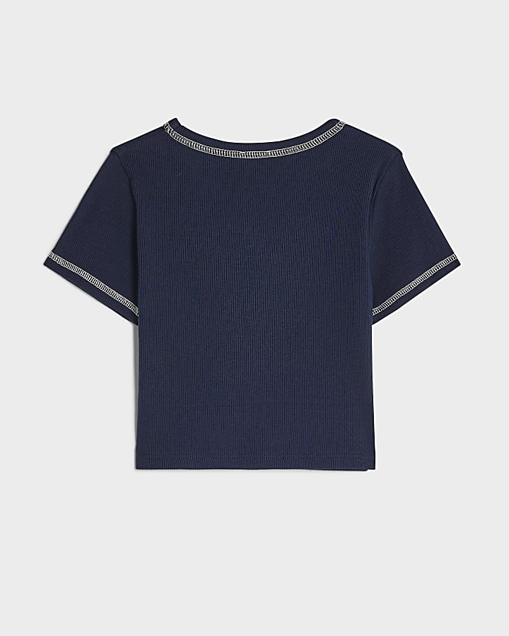 Girls Blue Crown Embellished T-Shirt