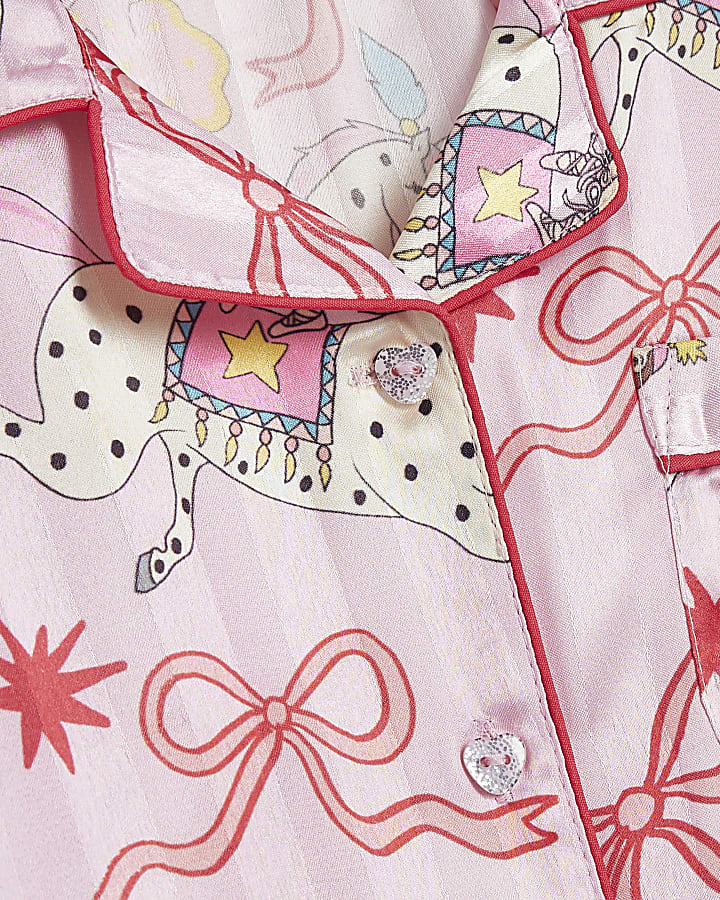 Mini Girls Pink Circus Satin Pyjama Set