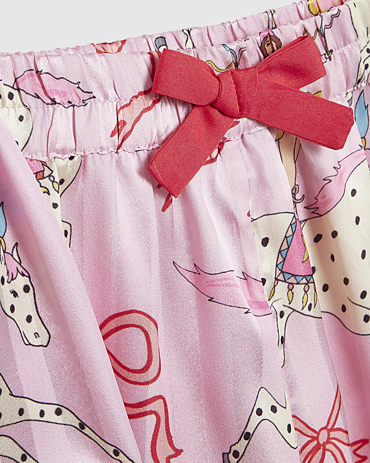 Mini Girls Pink Circus Satin Pyjama Set
