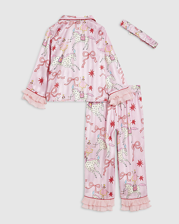 Mini Girls Pink Circus Satin Pyjama Set