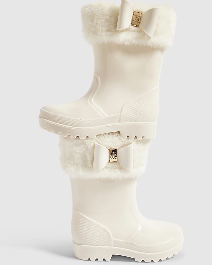 Mini Girls Cream Fur Trim Wellies