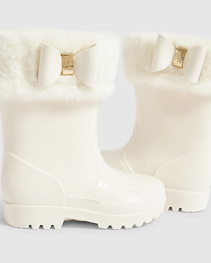 Mini Girls Cream Fur Trim Wellies