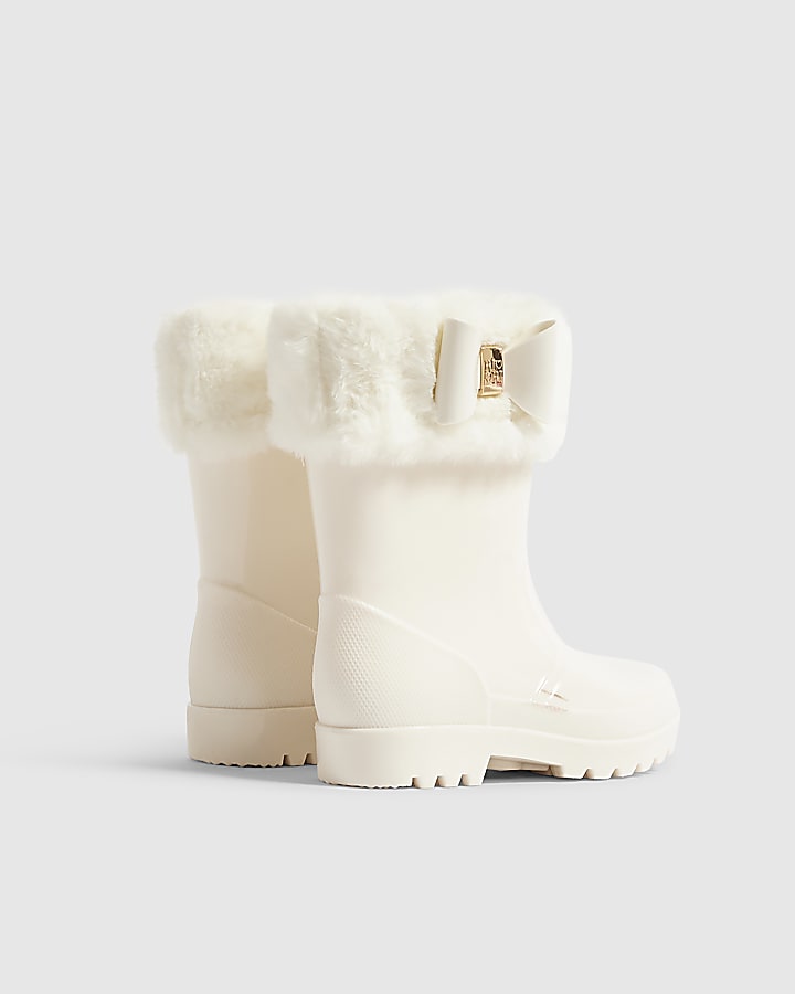 Mini Girls Cream Fur Trim Wellies