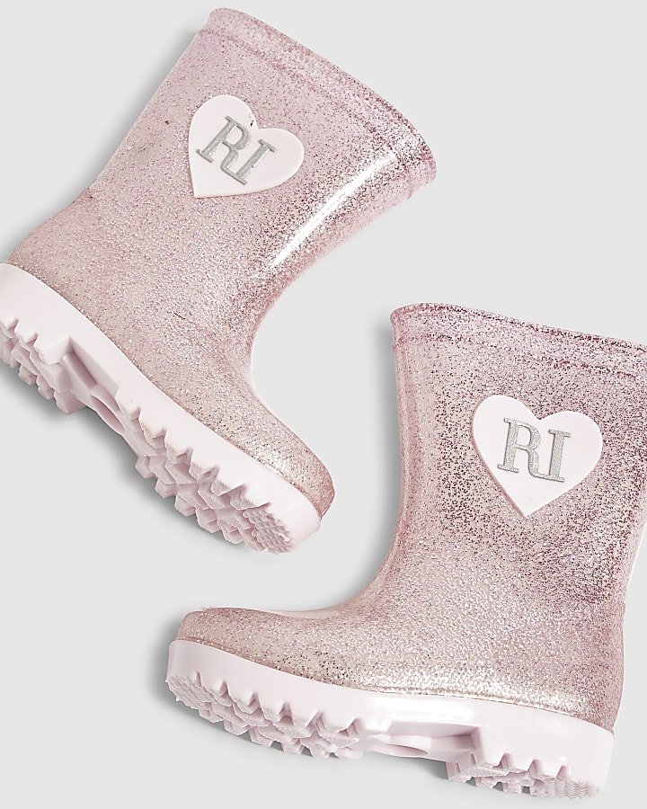 Mini Girls Pink Glitter Wellies